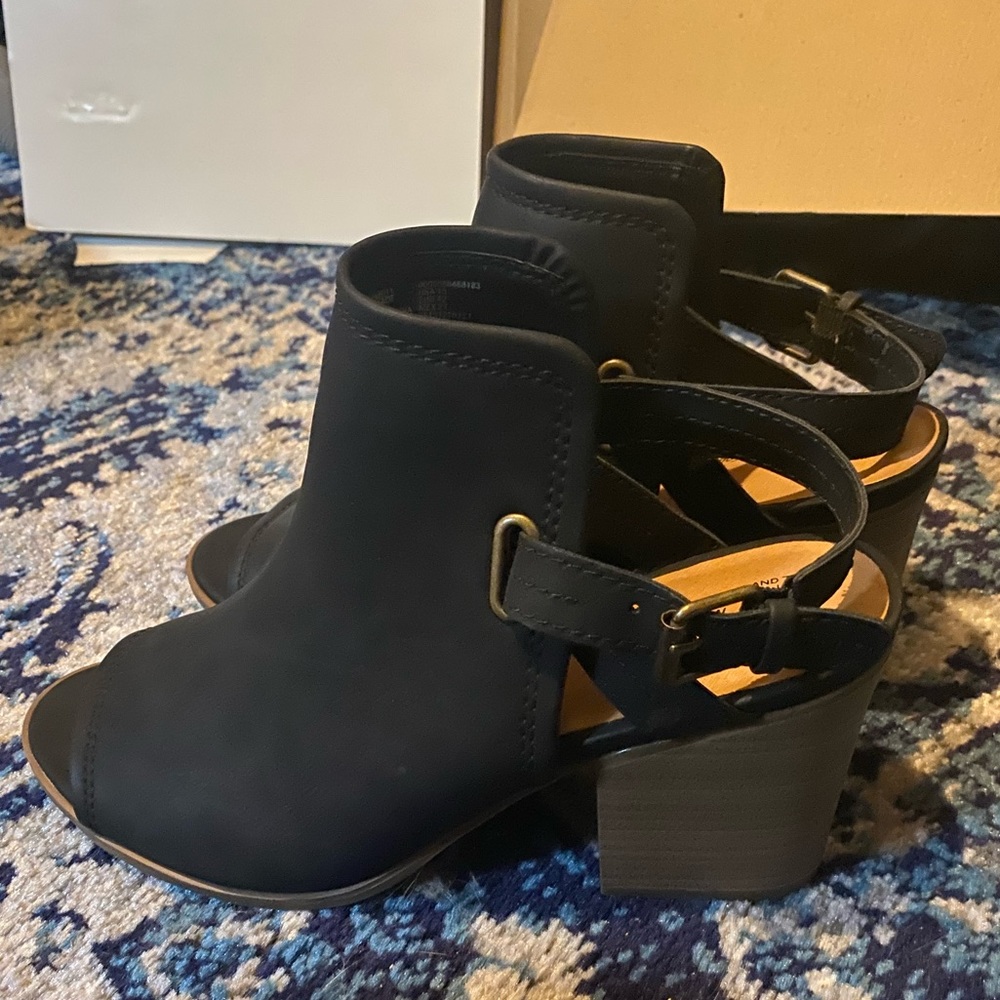 Faux leather peep toe booties